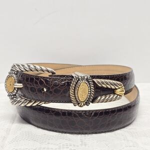 Vintage 90s Brighton Museum Collection Brown Croco Embossed Leather Waist Belt L